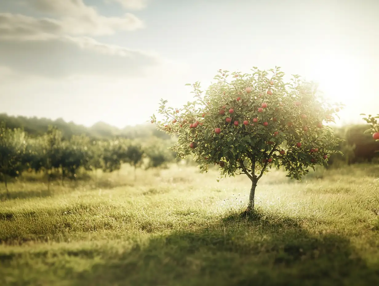 an apple
					tree in an orchard
