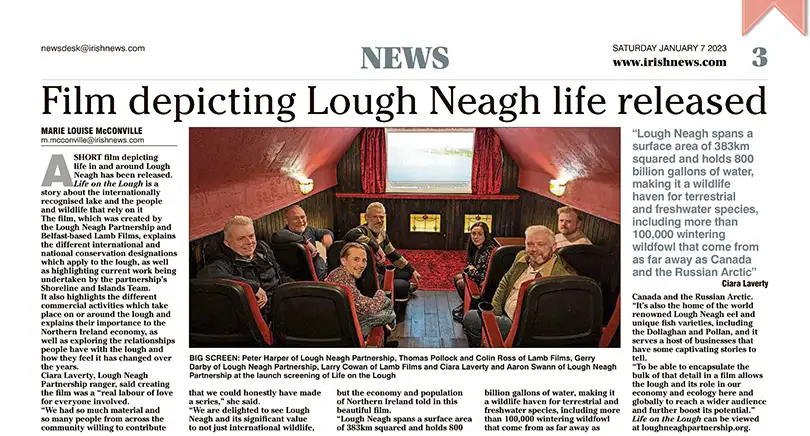 photograph of
					Life on the Lough film crew in cinema room